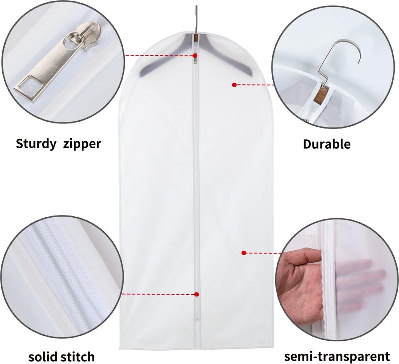 MS KITCHEN 6 Pack Garment Bags for Hanging Clothes (24x40") - Dustproof Suit Bags for Closet Storage - Durable PEVA Covers with Sturdy Zipper for Coats, Jackets & Dresses (Translucent) - Image 3